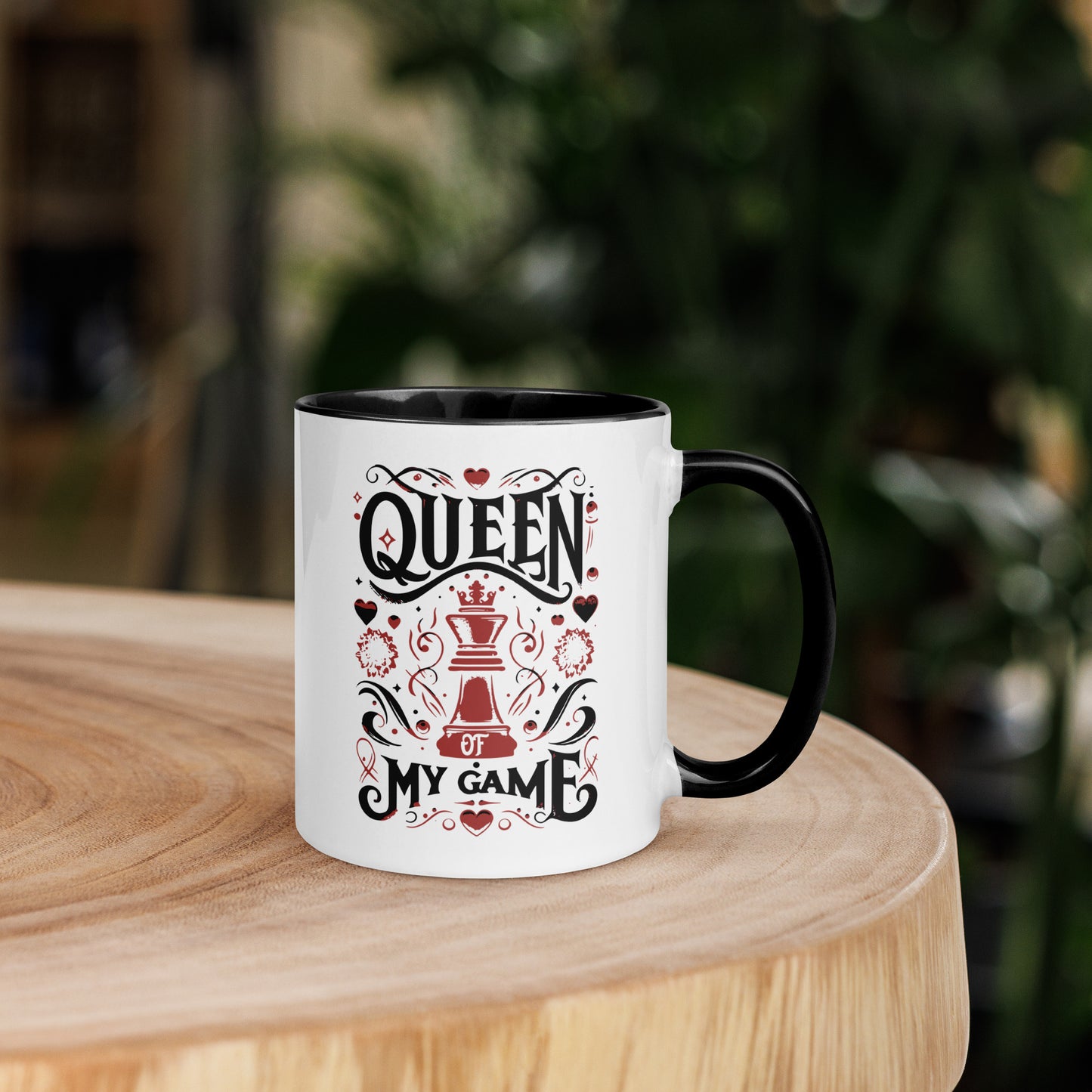 Queen of My Game Mug with Color Inside - Black/White