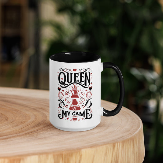 Queen of My Game Mug with Color Inside - Black/White