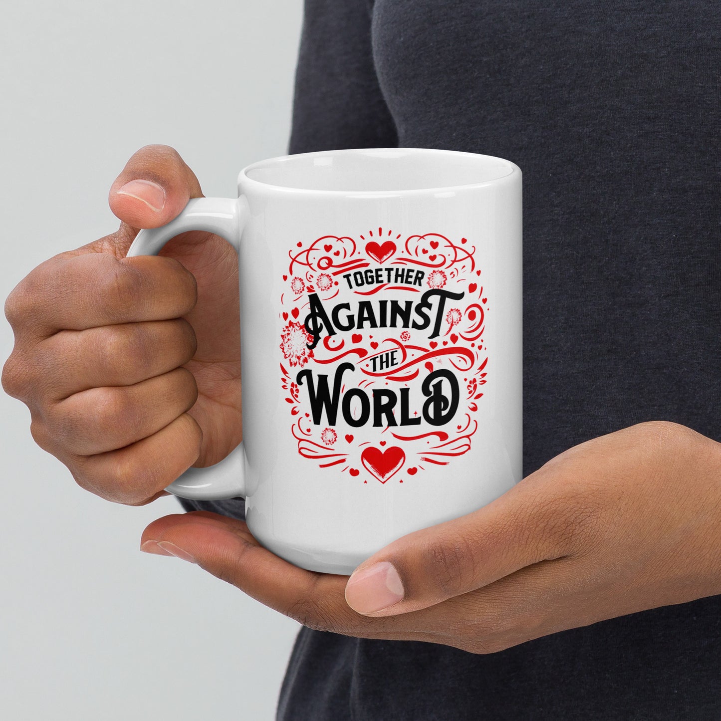 Together Against the World White glossy mug