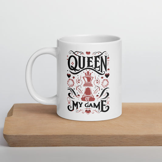 Queen of My Game White glossy mug
